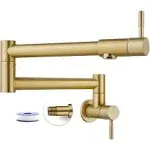 Brushed Gold Pot Filler Faucet 19 Inch Folding Stretchable Wall Mount Kitchen Re