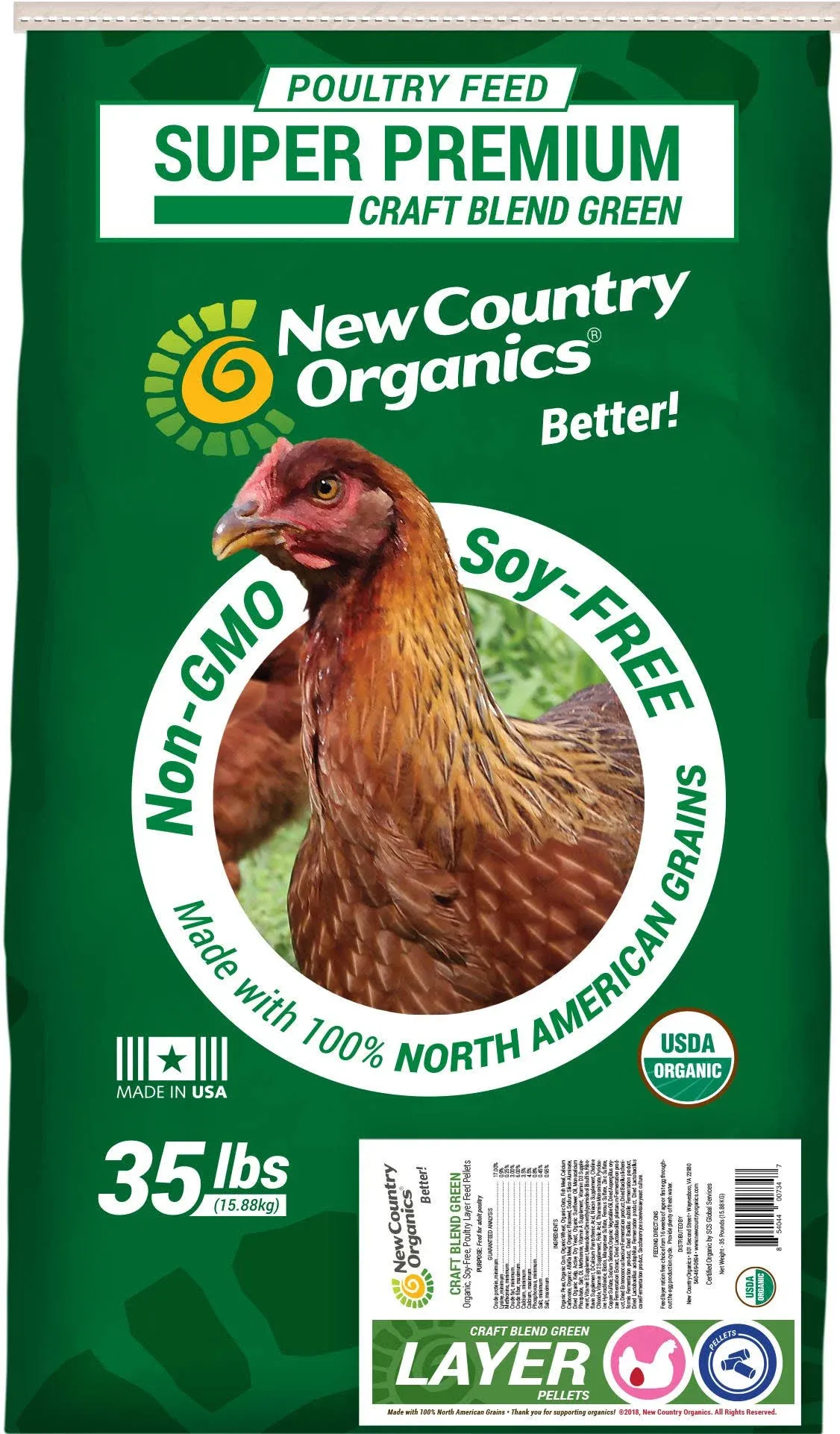 New Country Organics | Layer Pellets for Laying Hens | Soy-Free | 17% Protein | Certified Organic and Non-GMO | 35 lbs