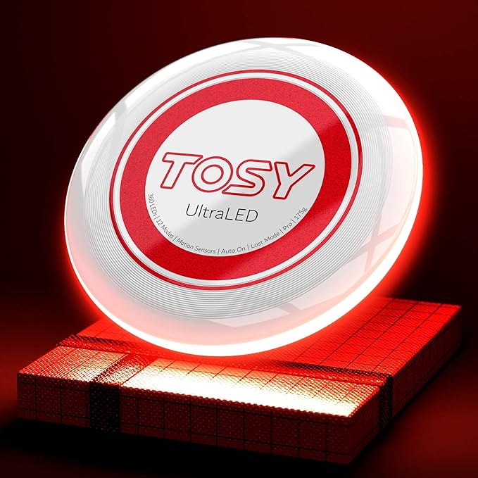 TOSY Flying Ring - 12 LEDs, Super Bright, Soft, Auto Light Up, Safe, Waterproof, Lightweight Frisbee, Cool Birthday, Camping, Easter Basket Stuffers & Outdoor/Indoor Gift Toy for Boys/Girls/Kids