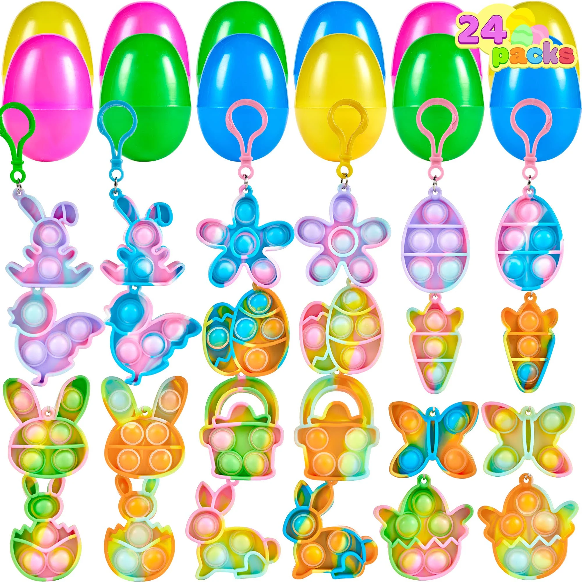 24pcs Plush Bubble Keychain Prefilled Easter Eggs