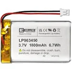 EEMB Lithium Polymer Battery 3.7V 1800mAh 963450 Lipo Rechargeable Battery Pack with Wire JST Connector for Speaker and Wireless Device- Confirm Device & Connector Polarity Before Purchase(1)