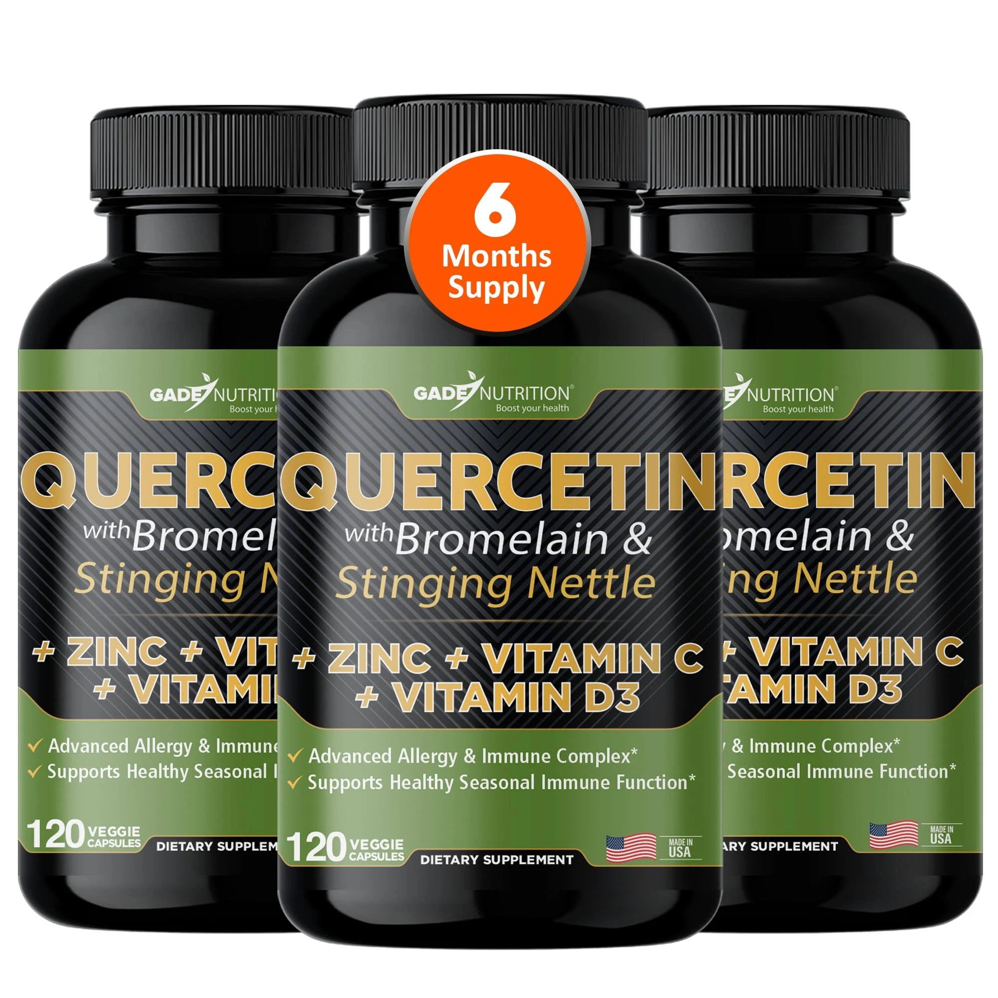 Quercetin with Vitamin C and Zinc - Nettle Quercetin - Quercetin 500mg - Quercetin with Bromelain - Zinc Quercetin + Vitamin D3 - 360 Veggie Caps -