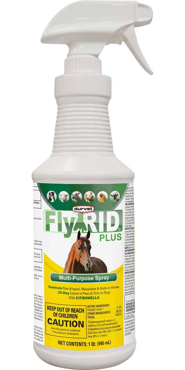 Durvet Fly Rid Plus Multipurpose Spray Protects Animals Livestock from Insects