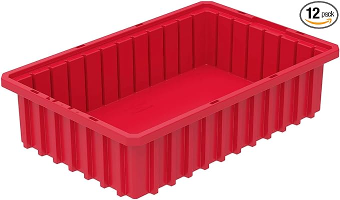 Akro-Mils 33164 Akro-Grid Plastic Slotted Dividable Modu Box Stackable Grid Storage Tote Container, (16-1/2-Inch L x 10-7/8-Inch W x 4-Inch H), (12 Pack), Red