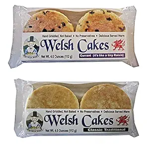 Welsh Cakes by Welsh Baker - Variety 2 Pack - Traditional Classic and Currant Flavors - Handmade - 4 Cakes per Pack - 8 Cakes in All