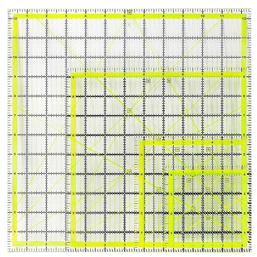 UOOU 4 Pack Quilting Ruler, Square Quilting Rulers Fabric Cutting Ruler Acrylic Quilters Rulers Clear Mark for Quilting and Sewing(4.5"X4.5", 6"X6", 9.5"X9.5", 12.5"X12.5")