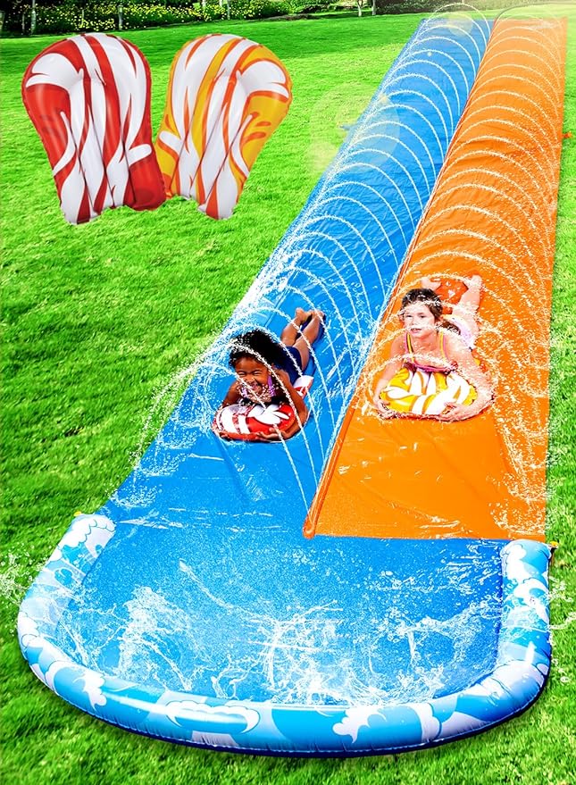 JOYIN 32.5ft Extra Long Water Slide and 2 Inflatable Boards, Heavy Duty Lawn Water Slides Double Waterslide Slip with Sprinkler for Kids Adults Backyard Summer Water Toy Outdoor Fun