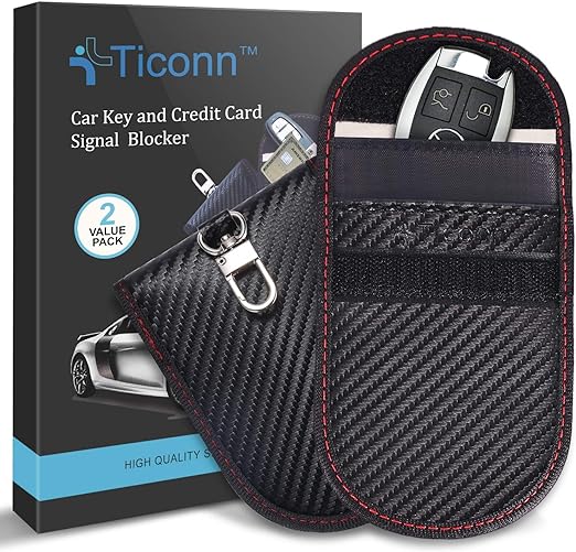 TICONN 2PK Faraday Bag for Key Fob, 3.5''X5.0'' Faraday Cage Protector, Car RFID Signal Blocking, Anti-Theft Pouch Anti-Hacking Case Blocker (Carbon Fiber)
