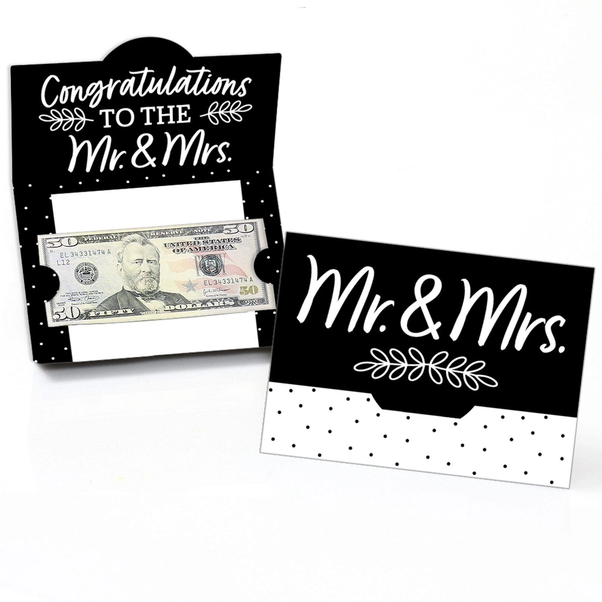 Mr. & Mrs. - Black & White Wedding Money & Gift Card Holders - Set of 8