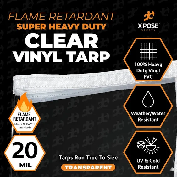 Xpose Safety 8' x 10' Heavy Duty Fire Retardant 20 Mil Clear PVC Vinyl Tarp CVTFR-810