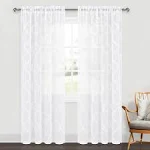 DWCN White Moroccan Embroidered Sheer Curtains -84 inch Long Faux Linen Rod Pocket Semi Voile Sheer Bedroom Living Room Curtains, 52 x 84 Inches