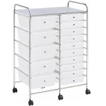 Yaheetech 15 Drawers Rolling Storage Cart Multipurpose Mobile Rolling Utility Storage Organizer Cart Tools Scrapbook Paper Organizer on Wheels, White