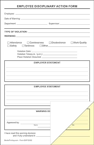 Employee Disciplinary Action Forms 2 Part Carbonless Paper - Pack of 250