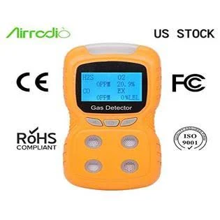 AirRadio Combustible Gas Leak Detector Portable 4 in 1 Gas Detector Rechargeable Natural Gas Tester Alarm O2, CO, H2S, LEL Gas Sensor Tester Analyzer LCD Display