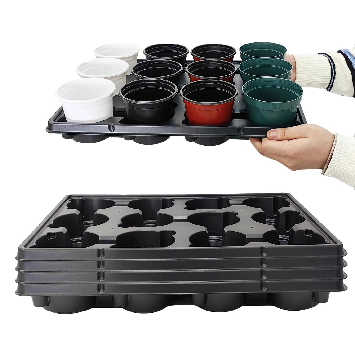 12 Cell Round Nursery Pots Trays Thickened Durable 12 Cell Pots Tray-5P