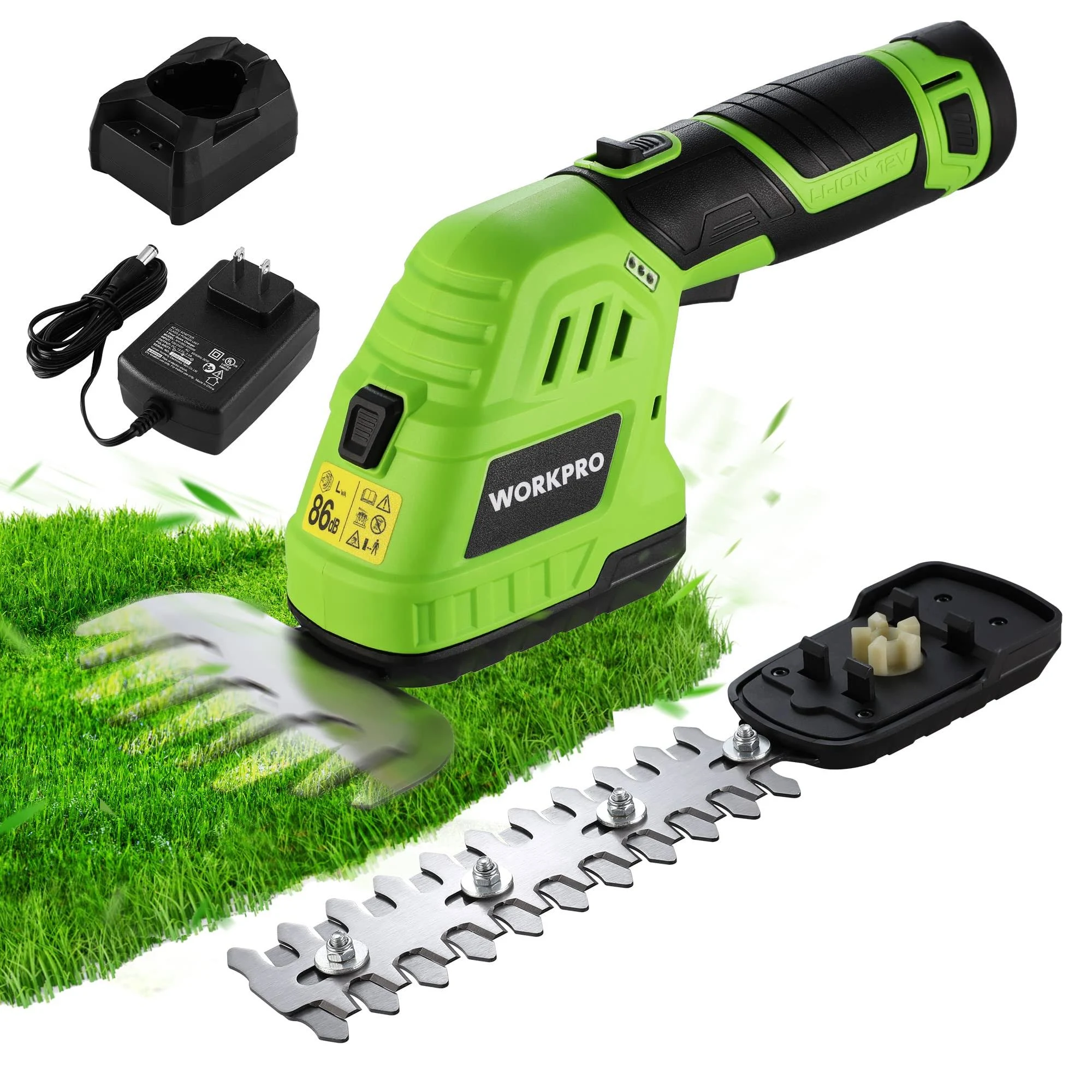 WORKPRO 12V 2-in-1 Cordless Grass Shear Shrubbery Trimmer Handheld Hedge Trimmer