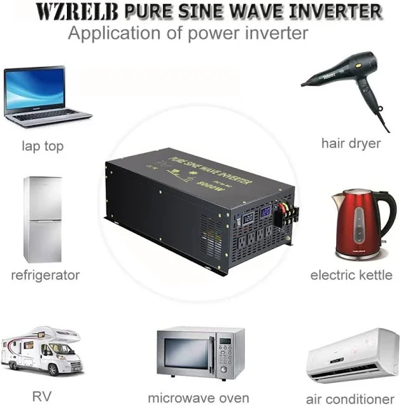 WZRELB 8000W 48V AC to 120V DC Pure Sine Wave Solar Power Inverter Black