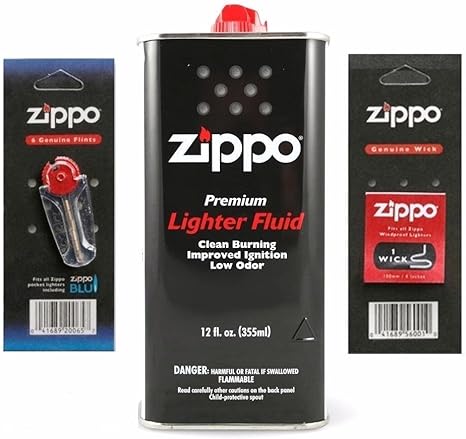 Zippo (1) 12 OZ. Fuel (1) Flint and (1) Wick Set