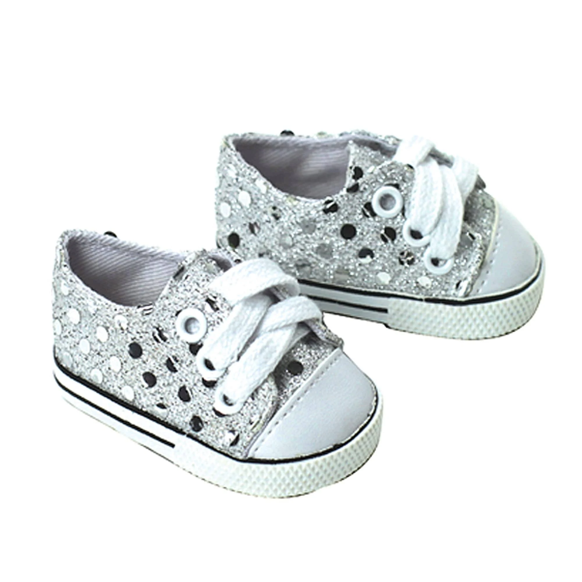 Sophia's s Doll Sequin Tennis Sneaker with Laces and Imitation Leather Toe Cap Shoes for 18" Dolls, Silver