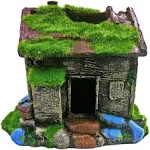 M2cbridge Aquarium Decorations Fish Hideout House Betta Cave with Green Lifelike Moss (Style 2)