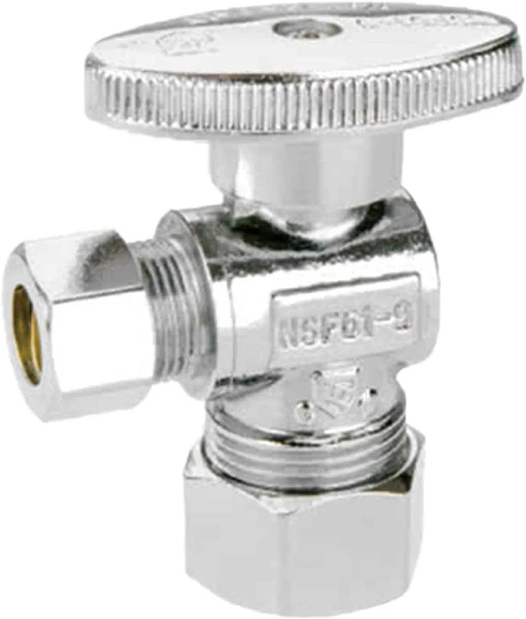 1/4 Quarter Turn Brass Angle Stop Valve 1/2" NOM Inlet (5/8"OD Comp) x 3/8" COMP Outlet,Water Shut Off Valve for Water Sink/Bathroom/Toilet/Kitchen (1-Pack)