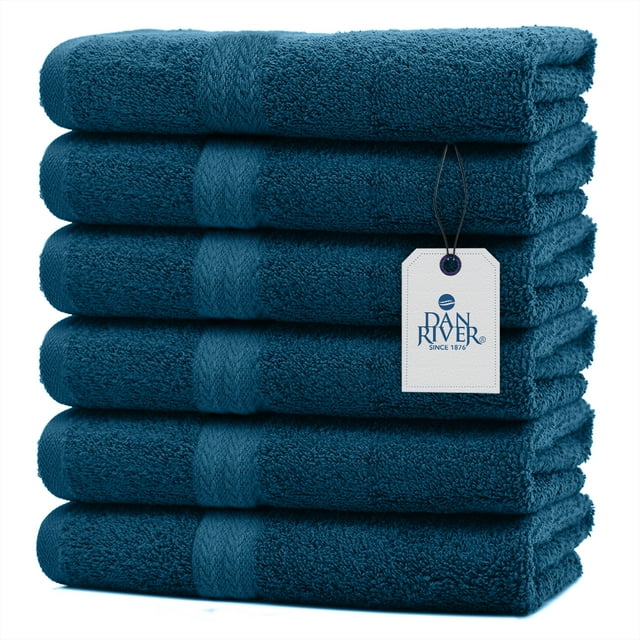 DAN RIVER Luxury Hand Towels Set Pack of 6 (16x28 in) 100% Ring Spun Cotton, Ultra Soft, Lightweight and Highly Absorbent, Perfect for Salon, Spa, Gym, Shower, Hotel and Bathroom, 500 GSM – Blue