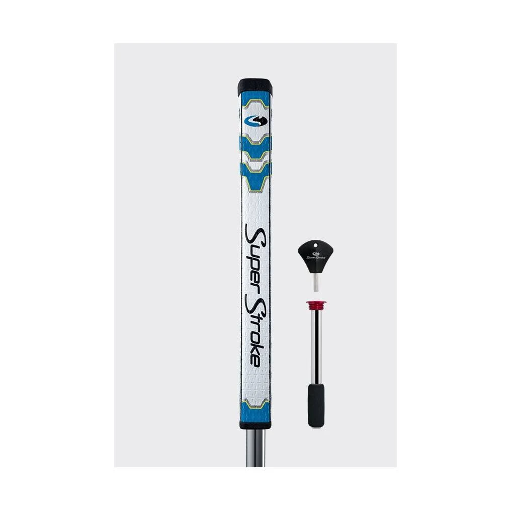 SuperStroke CounterCore Pistol GT™ Golf Putter Grip, White/Blue (Pistol GT™ Tour) | Consistent and Reliable Putting Stroke | Reduces Face Angle Rotation | Adjustable Weight System