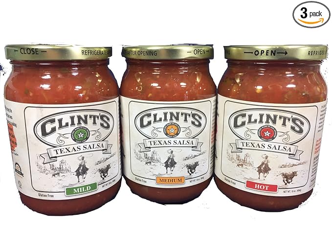 Clint's Texas Salsa Sampler 16oz Jar (Pack of 3 Different Flavors)