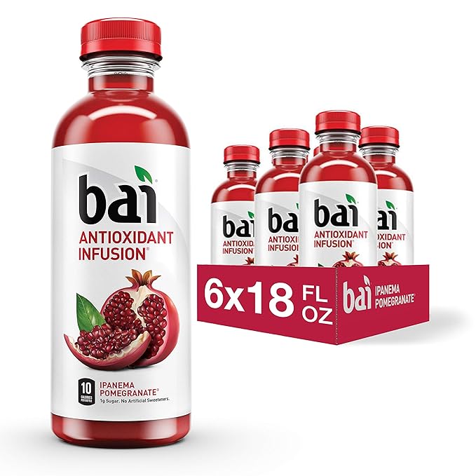 Bai Flavored Water, Ipanema Pomegranate, Antioxidant Infused Drinks, 18 Fluid Ounce Bottles, 12 Count