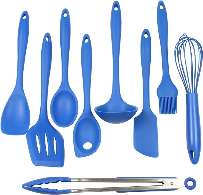 Chef Craft Premium Silicone Kitchen Tool and Utensil, 9 Piece Set, Blue