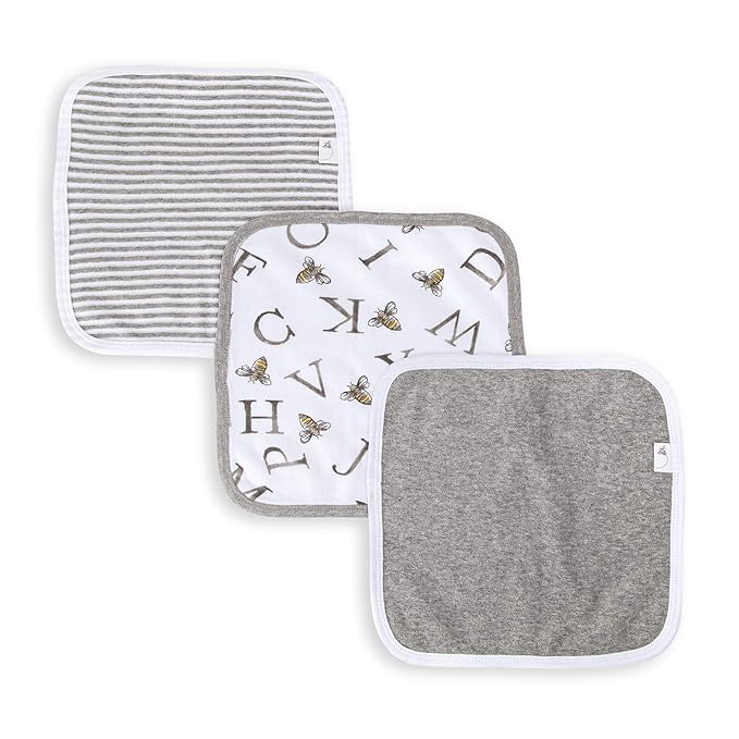 Burt's Bees Baby Washcloths, Absorbent Knit Terry, Super Soft 100% Organic Cotton Heather Grey