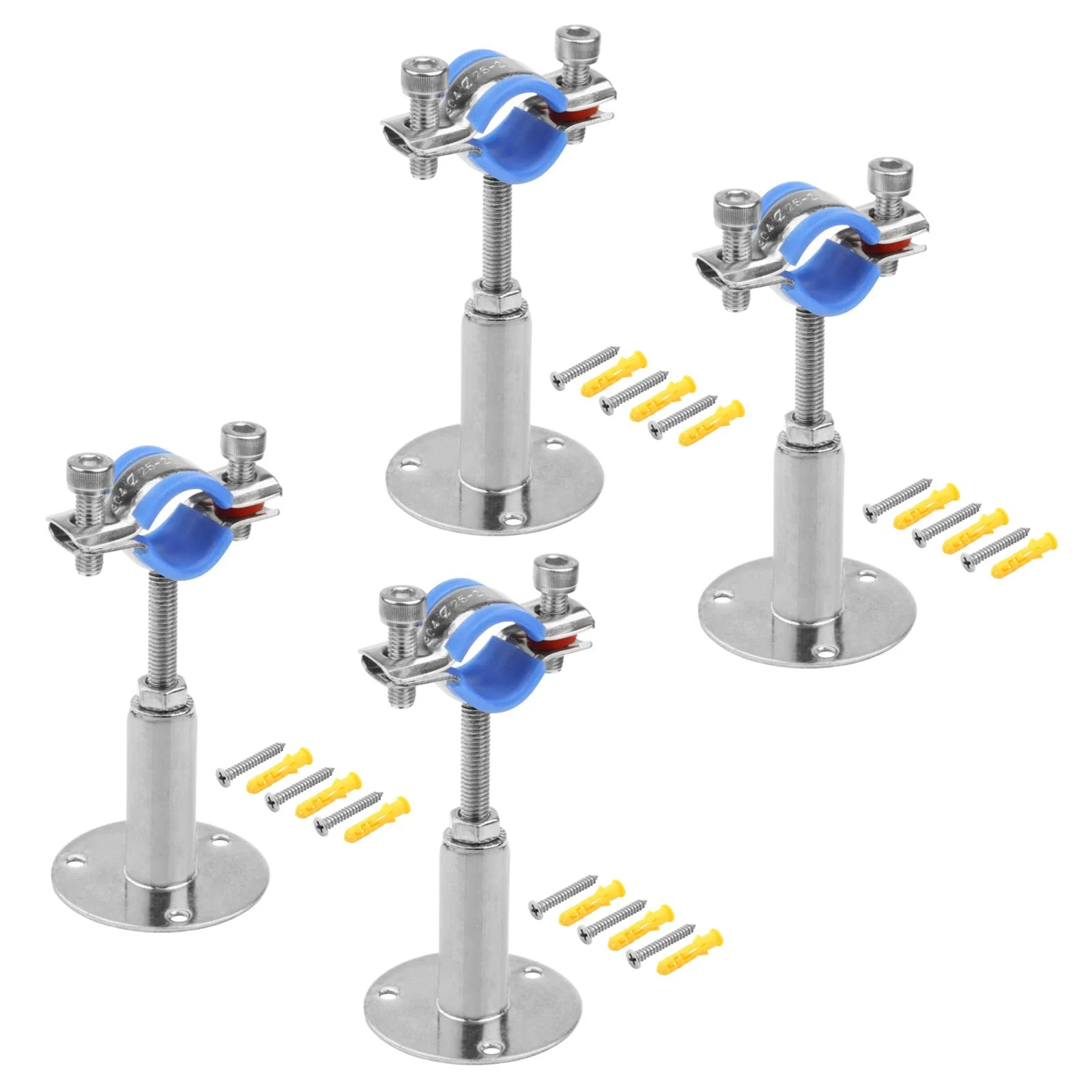 4 Pcs Adjustable Pipe Supports for Nominal 3/4" Pipe, 304 Stainless Steel Wall Mount Ceiling Pipe Bracket Clamps for Outside Diameter 25mm(1-inch) Pipe Tube