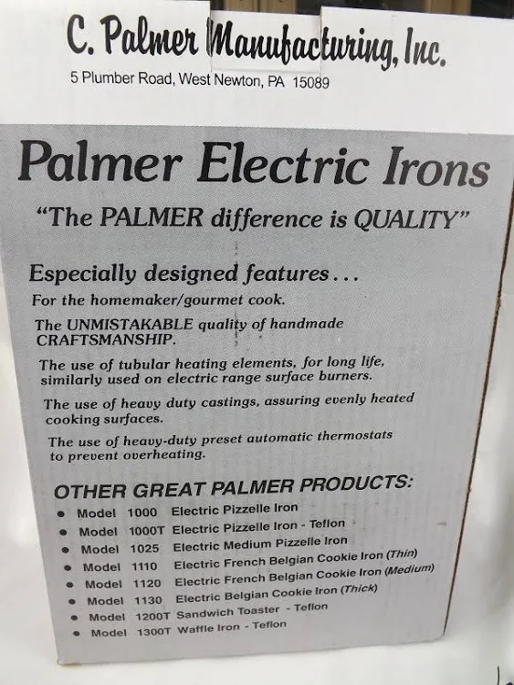 Palmer Electric Pizzelle Iron Model 1000