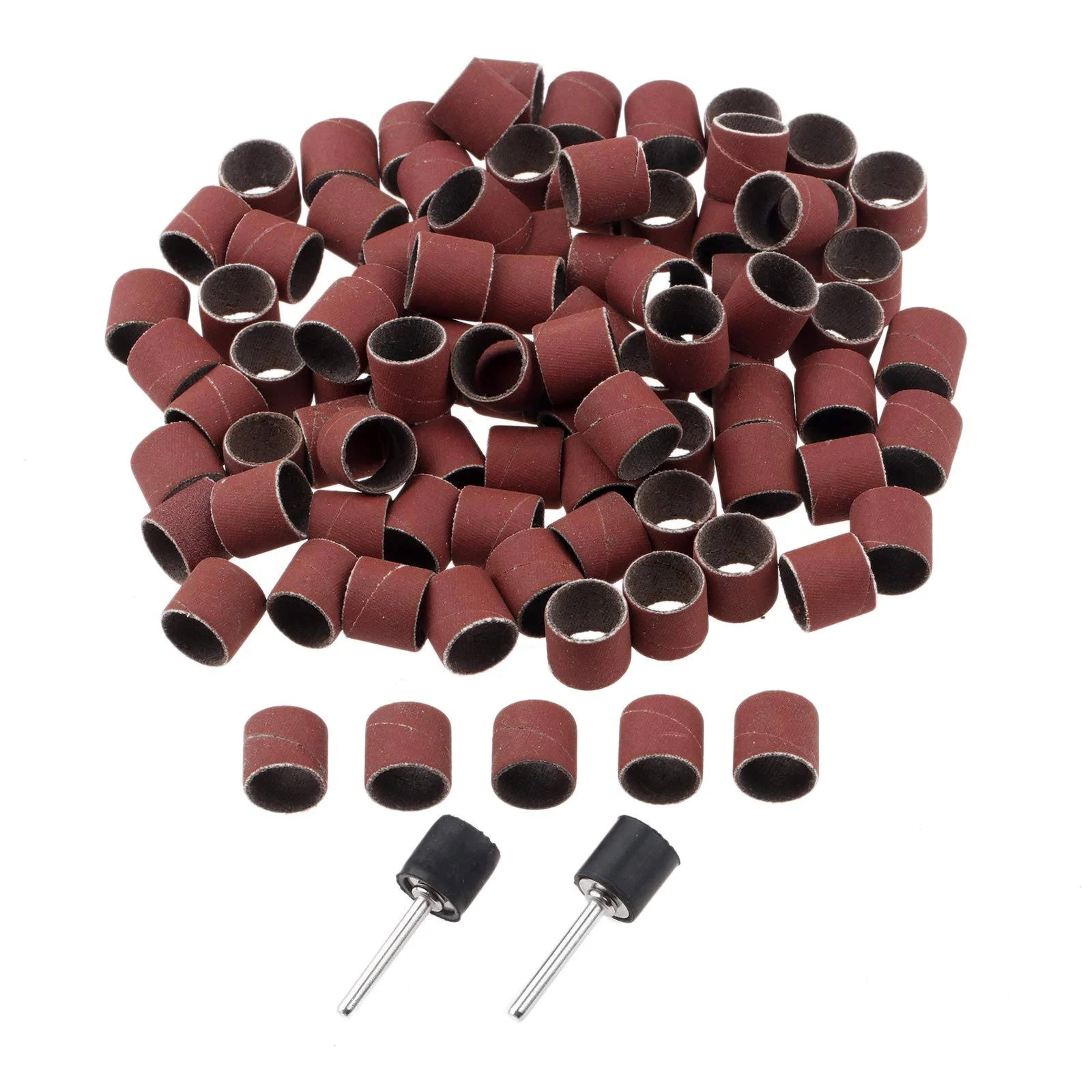 100 PCs Sanding Bands 600 Grit Drums Sleeves for DREMEL Rotary Tools with 2PCs Mandrel 12CM