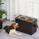 Pawhut Raised Pet Feeding Storage Station with 2 Stainless Steel Bowls Base for Large Dogs and Other Large Pets