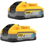 DEWALT Powerstack 20V MAX Battery, Rechargeable, 5Ah, Lithium Ion, 2-Pack (DCBP520-2)