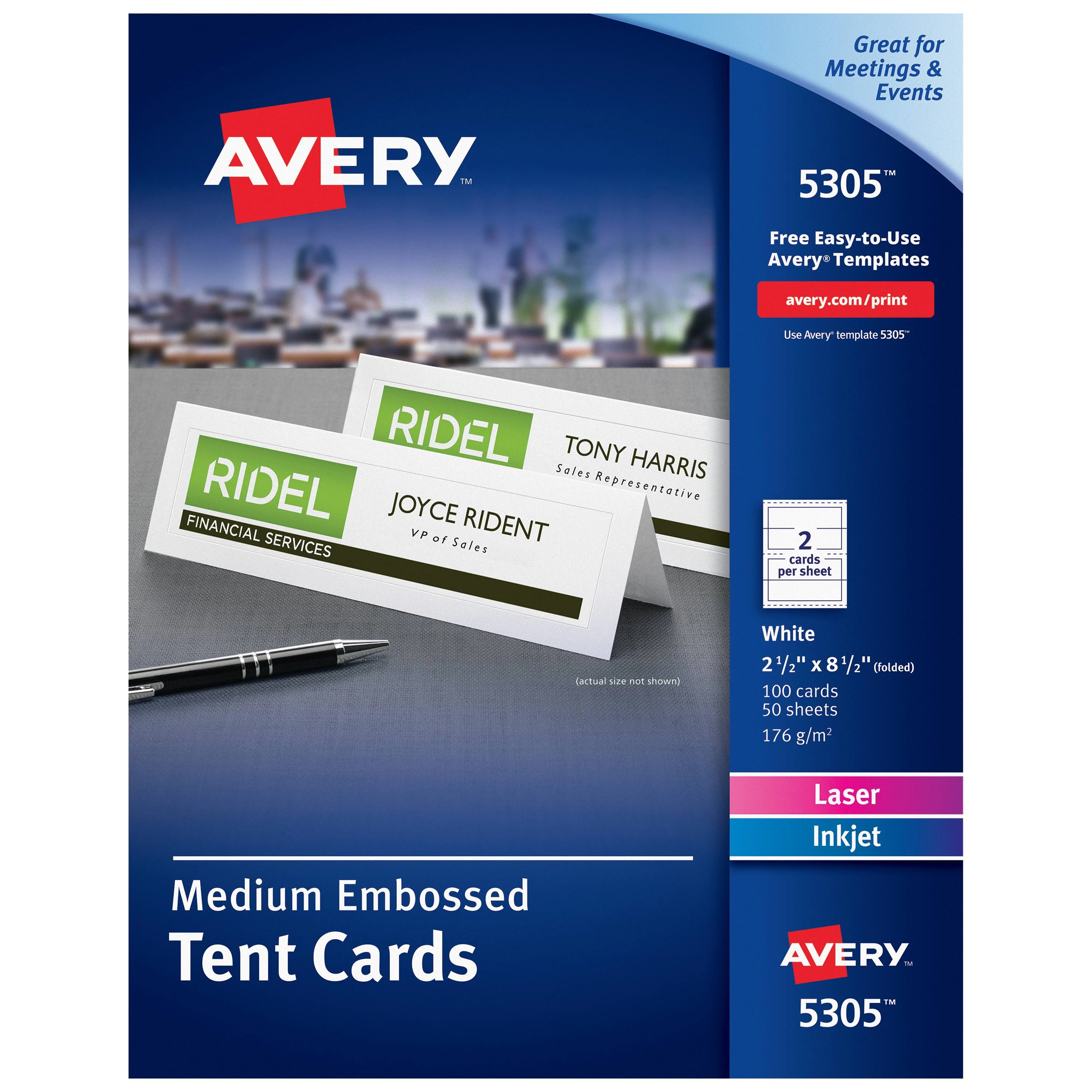 NIB FACTORY SEALED AVERY 5305 100 2 1/2&#034; x 8 1/2&#034; MEDIUM EMBOSSED TENT CARDS