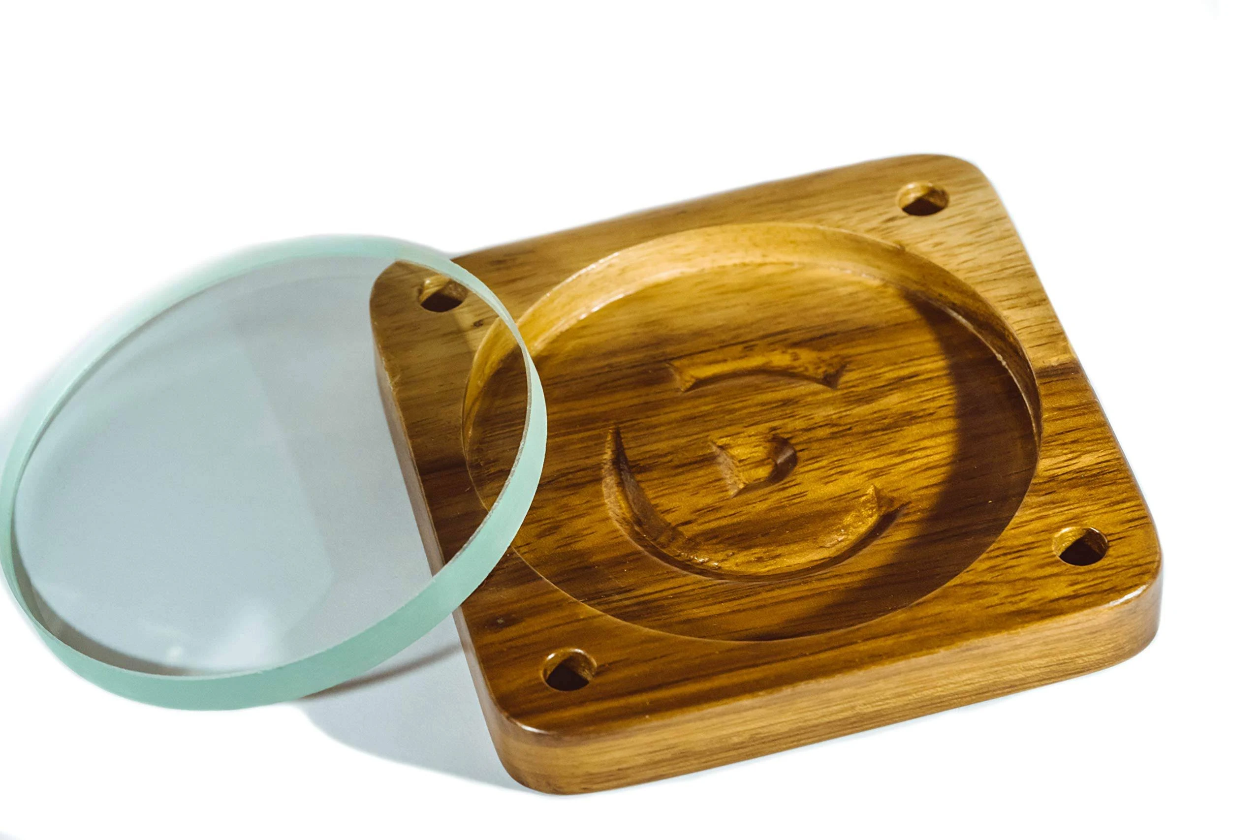 Spinning Base - Teak Wood with Glass Concave Lens