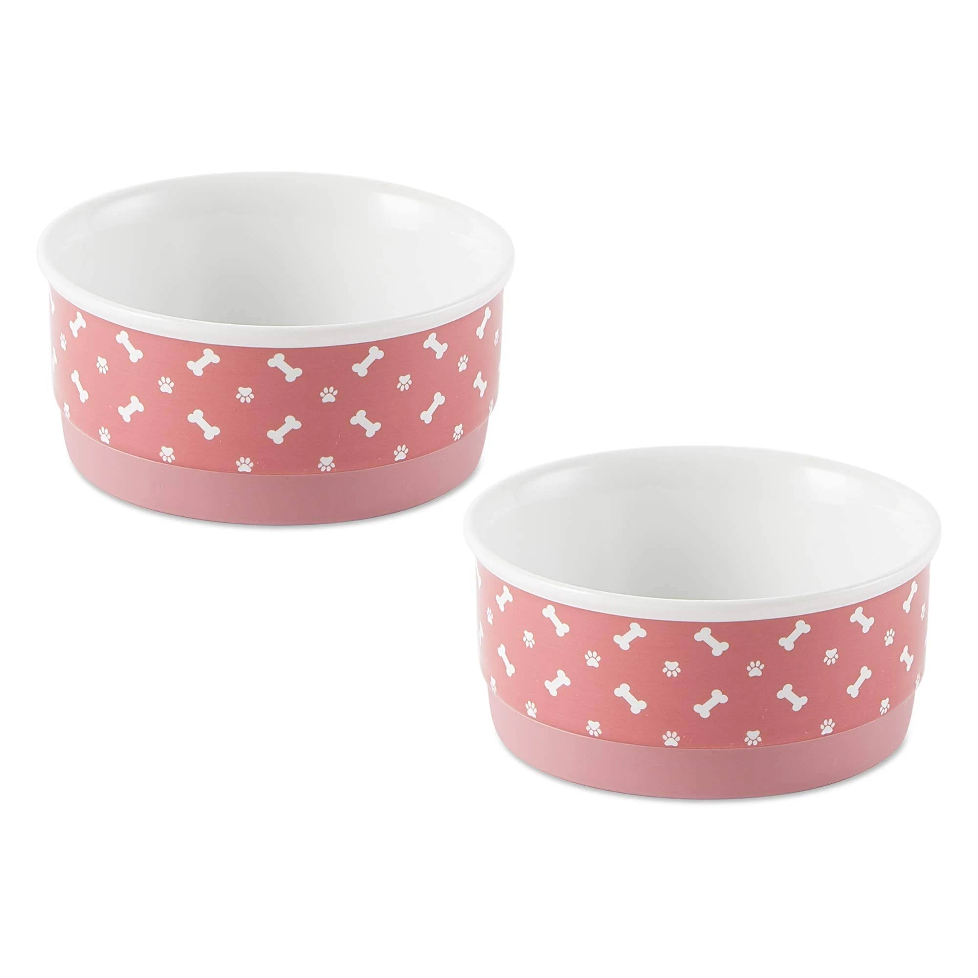 Bone Dry Ceramic Pet Bowls, Microwave & Dishwasher Safe Non-Slip Bottom for Secure Feeding with Less Mess, Small Bowl Set, 4.25x2, Rose, 2 Count