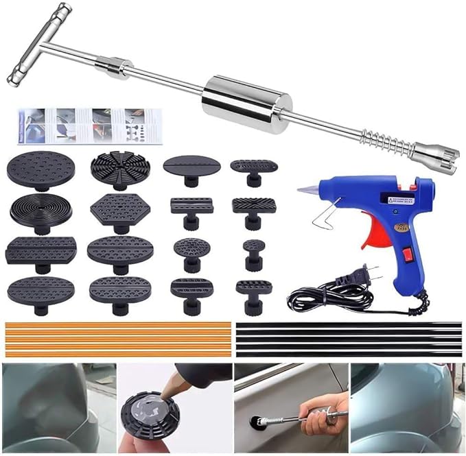 YOOHE Paintless Dent Repair Puller Kit - Dent Puller Slide Hammer T-Bar Tool with 16pcs Dent Removal Pulling Tabs for Car Auto Body Hail Damage Remover