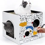 Cat Cardboard House with 2 Story Scratch Pads Cat Play House for Indoor Cats ...