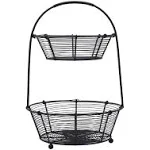 Gourmet Basics by Mikasa Loop and Lattice 2-Tier Round Metal Countertop Basket, Antique Black, 14 Inch