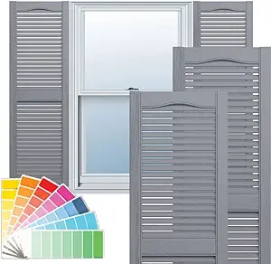 Ekena Millwork Lifetime Vinyl LL1S12X04800PG Standard Cathedral Top Center Mullion, Open Louver Vinyl Shutters, w/Installation Shutter-Lok's & Matching Screws (Per Pair), 12"W x 48"H, Paintable