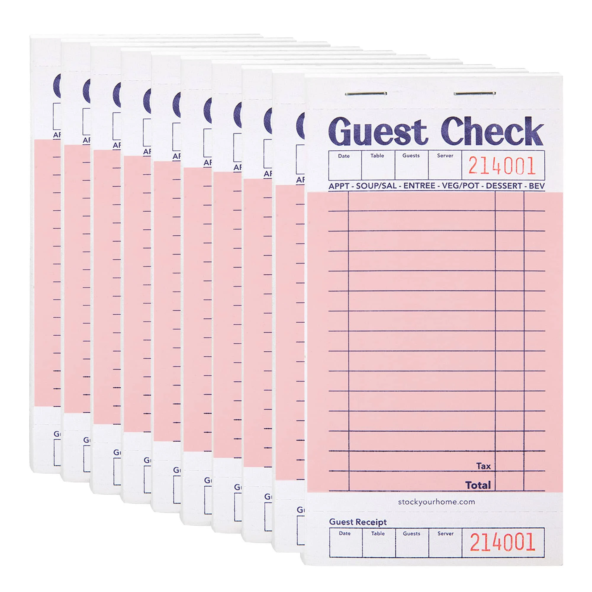 Stock Your Home Pink Guest Check Books for Servers (10 Pack) Server Note Pads, Waiter Checkbook, Food Receipt Book, Restaurant Order Pad, Paper Checks, Waitress Accessories, 500 Total Tickets