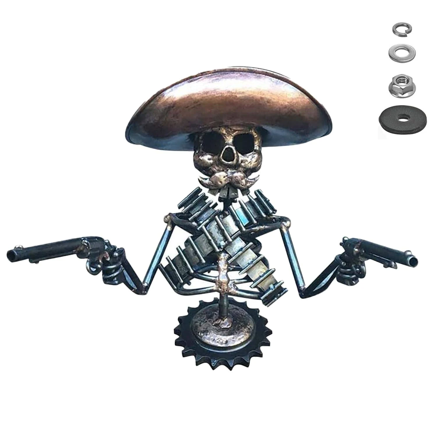 Metal Skeleton Car Hood Ornament  Cowboy Skull Gunslinger Decoration