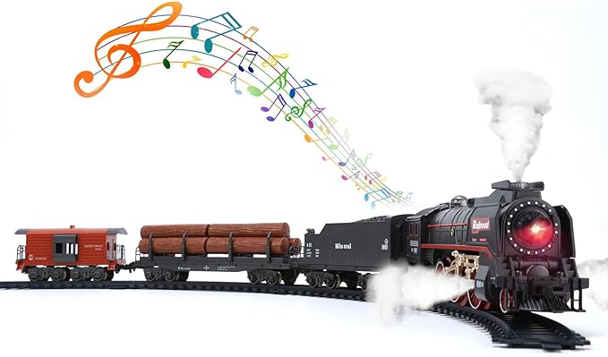 Train Set with Smoke, Sound and Light, Toddler Train Toy, Birthday Gift for Kids Boys and Girls