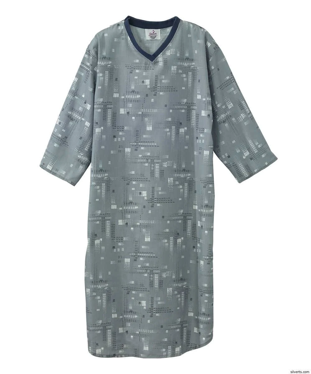 Silverts Mens Adaptive Nightgown - Open Back Cotton Hospital Sleepwear for Elderly - Nightshirt Top for Disabled Seniors