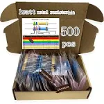 Metal Film Resistor Kit 1W, 1 Ohm - 1M Ohm 50 Value 500 Pcs Resistors Assorted 1 Watt 1% Compatible with Arduino Resistor Assortment Pack