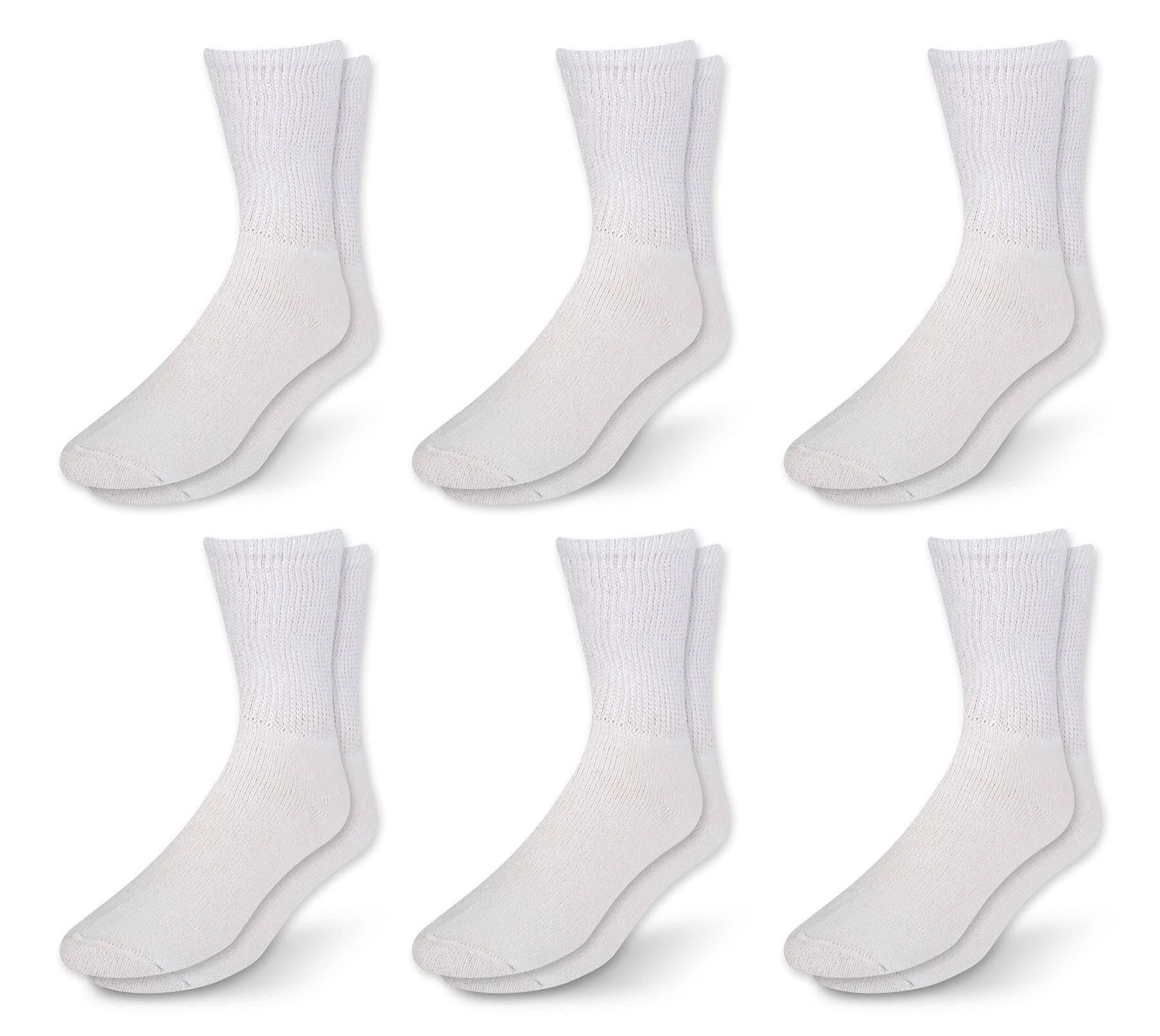 Men's Diabetic Cotton Crew Socks - Loose Fitting Non-Binding Top Circulatory Cushion Bottom