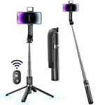 Selfie Stick Tripod, 55" Phone Tripod with Remote, Extendable Aluminum Alloy Bluetooth Selfie Stick and Phone Holder for iPhone Android Phone, GoPro Camera Black